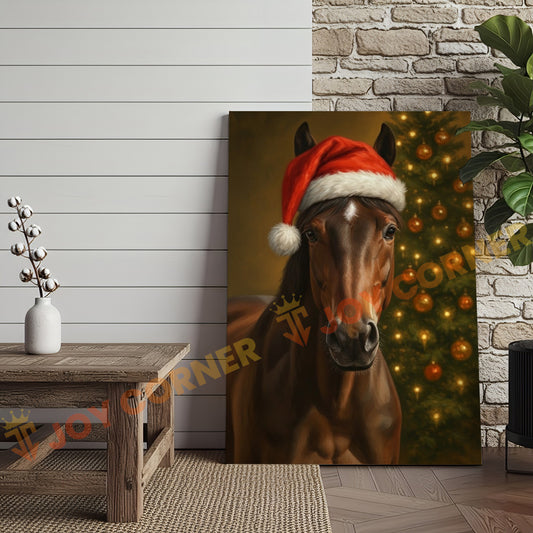 Joycorner Brown Horse Santa Hat Christmas Tree 3D Wrapped Canvas