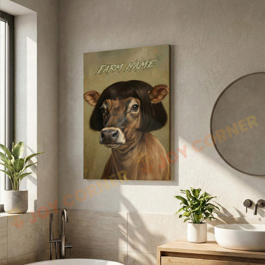 Joycorners Whimsical Jersey Farm Cow Portrait Personalized Name Canvas