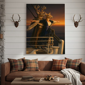 Joycorner Titanic Deer Couple Romantic Ship Sunset Canvas