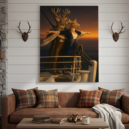 Joycorner Titanic Deer Couple Romantic Ship Sunset Canvas