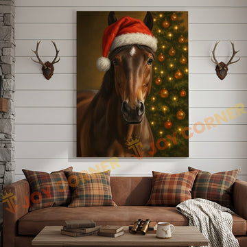 Joycorner Brown Horse Santa Hat Christmas Tree 3D Wrapped Canvas