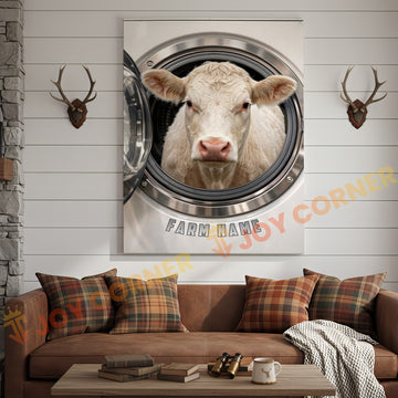 Joycorners Cattle Cow Funny Charolais Cow In Washing Machine Personalized Name Canvas