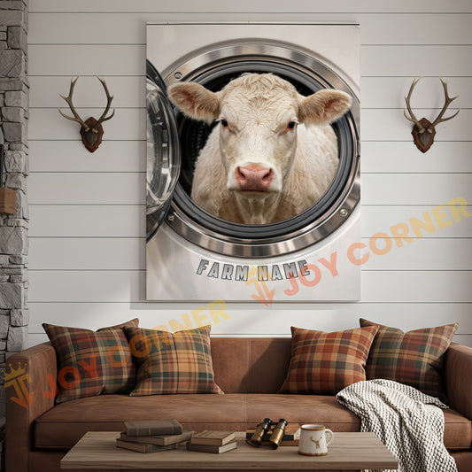 Joycorners Cattle Cow Funny Charolais Cow In Washing Machine Personalized Name Canvas