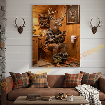 Joycorner Buck Deer Funny Bathroom Sitting Toilet 3D Wrapped Canvas