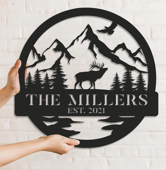 Maxcorners Personalized Mountain Elk Metal Sign WITH LED/WITHOUT LED Light Outdoor Cabin Decor Hunting Lodge Wall Decor MT0110