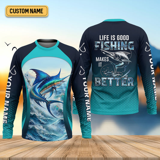 Joycorners Life Is Good Fishing Makes It Better Performance Fishing Shirts, Swordfish Fishing SPF Shirt For Men