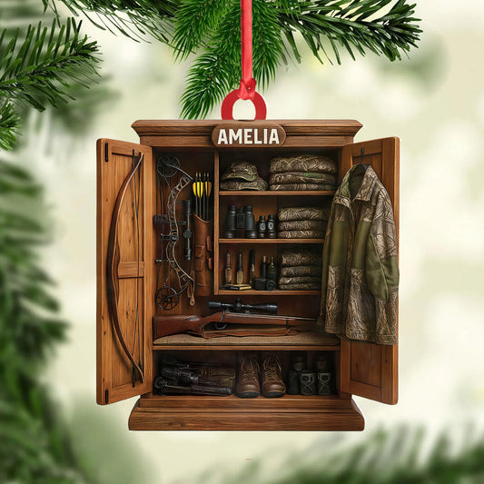 Joycorners Personalized Hunter’s Gear Closet Ornament, Custom Name Hunting Equipment Christmas Decoration MT1111