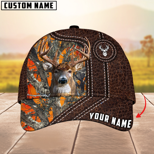 Joycorners Deer Hunting Premium Leather Pattern Mutilcolored Personalized Name 3D Cap