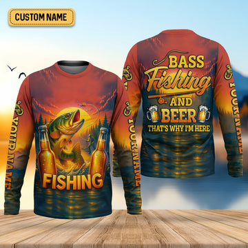 Joycorners Bass Fishing And Beer That's Why I'm Here SPF Shirt For Men, Fishing Gifts For Men, Custom Fishing Shirts