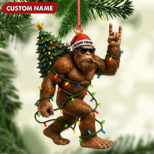 Joycorners Personalized Bigfoot Christmas Ornament, Custom Name Funny Holiday Gift for Hunters MT1111