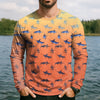 Joycorners Swordfish Pattern Orange Fishing Shirt, Cute Fishing Outfits, SPF Shirt For Men, Men's Fishing Shirt