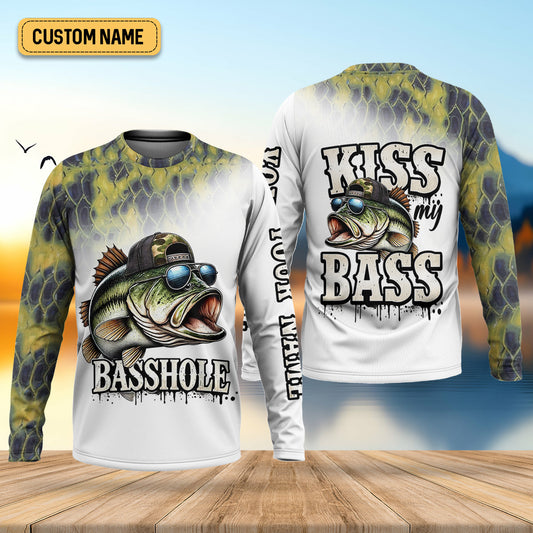 Joycorners Basshole Kiss My Bass Fishing UPF Shirts, Funny Fishing Shirt, Fishing Shirts For Men
