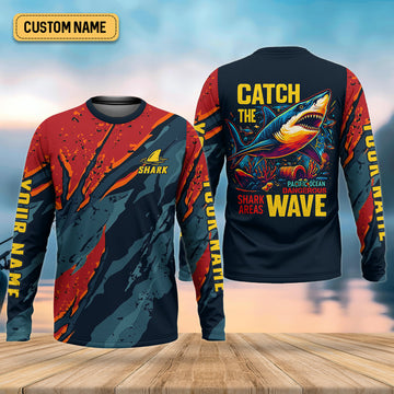 Joycorners Catch The Wave Shark Fishing SPF Shirt, Mens Fishing Shirts Long Sleeve, Gift For Fisherman