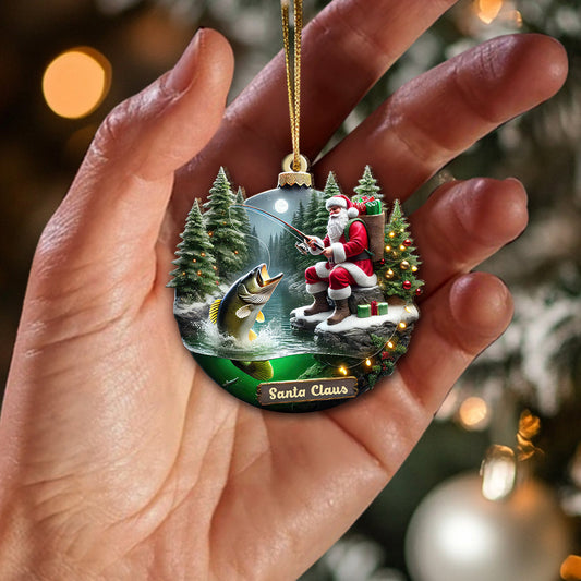 Joycorners Custom Name Santa Fishing Ornament, Fishing Lover Christmas Gift 2D Flat LM2211