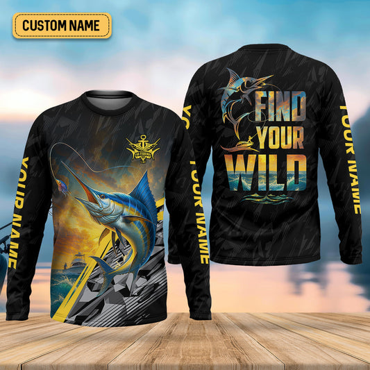 Joycorners Find Your Wild Swordfish Fishing SPF Shirt For Men, Gift For Fisherman, Men's Fishing Shirt