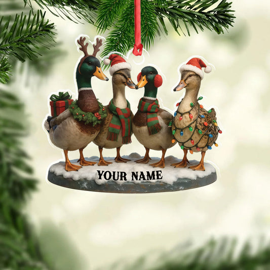 Joycorners Custom Name Duck Family Ornament, Mallard Christmas Decor MT1111