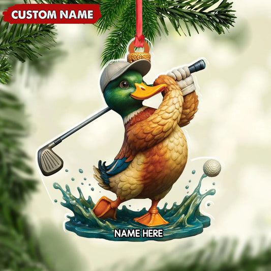 Joycorners Personalized Acrylic Duck Golf Christmas Ornament – Custom Name Funny Hunter Gift for Golf Lovers MT1111