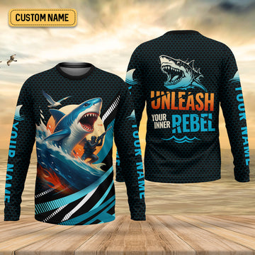 Joycorners Shark Fishing SPF Shirts, Unleash Your Inner Rebel Performance Fishing Shirts, Fishing Shirts For Men
