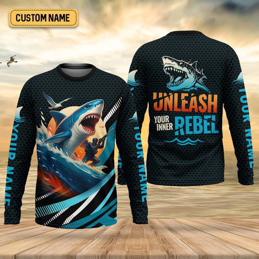 Joycorners Shark Fishing SPF Shirts, Unleash Your Inner Rebel Performance Fishing Shirts, Fishing Shirts For Men