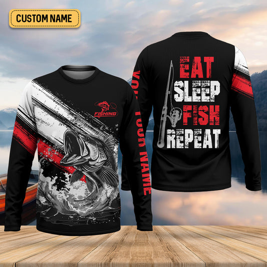 Joycorners Eat Sleep Fish Repeat Water Splash Fishing UPF Shirts, Fisherman Gift, Fishing Shirts For Men