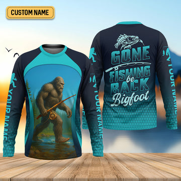 Joycorners Gone Fishing Be Back Bigfoot Blue Fishing Shirt, SPF Shirt For Men, Gift For Fisherman, Men's Fishing Shirt