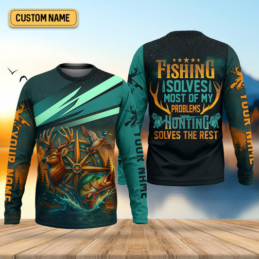 Joycorners Fishing Solves Most Of My Problems Sky Star Pattern Fishing UPF Shirts, Fishing And Hunting SPF Shirt For Men