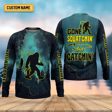 Joycorners Gone Squatchin And Catching Night Forest Performance Fishing Shirts, SPF Shirt For Men, Gift For Fisherman