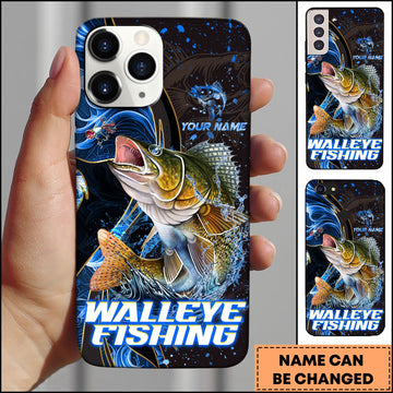 Joycorners Walleye Fishing Blue Flame Smoke Line Premium Style Sport Personalized Name Phone Case