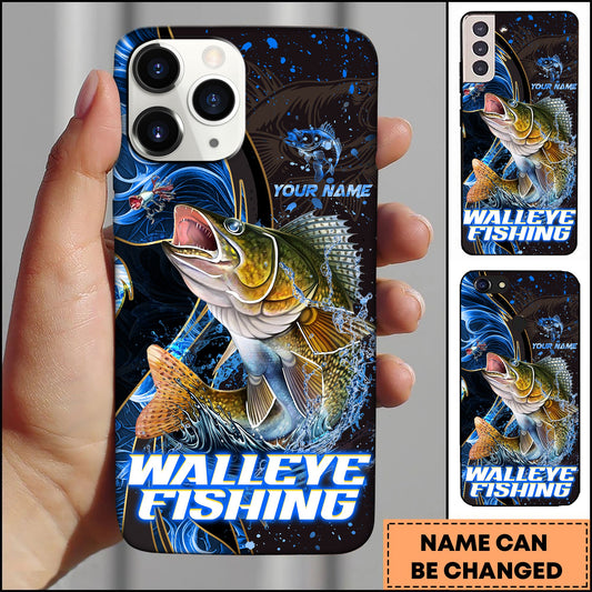 Joycorners Walleye Fishing Blue Flame Smoke Line Premium Style Sport Personalized Name Phone Case