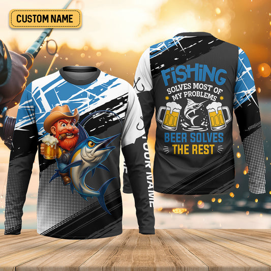 Joycorners Fishing Solves Most Of My Problems Beer Solves The Rest Funny Fishing Shirt, SPF Shirt For Men, Gift For Fisherman