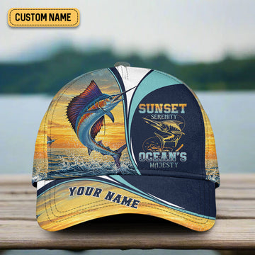 Joycorners Sunset Serenity Ocean's Majesty, Fishing Trucker Hat, Fishing Hook Hat, Fishing Cap For Men, Fishing Gifts For Dad