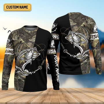 Joycorners Camo Black Fishing UPF Shirts, Camouflage Fishing Shirts, Fishing Gifts For Men, Men's Fishing Shirt
