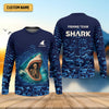 Joycorners Shark Fishing Team Shirt, Blue Camo Fishing UPF Shirts, Fishing Gifts For Men, Fishing Shirt With Hood