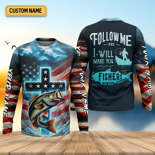 Joycorners I Will Make You Fishers Of Men Christian Patriotic Fishing Shirt, Fishing UPF Shirts, Fishing Gifts For Men