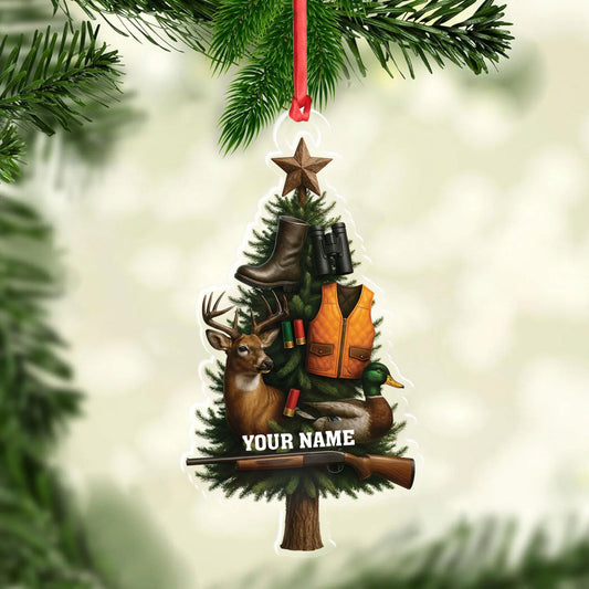 Joycorners Custom Name Hunting Christmas Tree Ornament, Deer & Duck Hunter Decor, Personalized Outdoorsman Gift MT1111