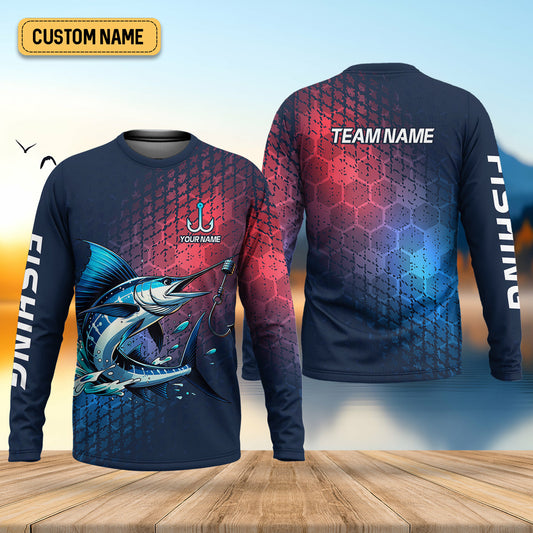 Joycorners Marlin Fishing Custom Name UPF Shirts, Tournament Fishing Shirts, Men's Fishing Shirt