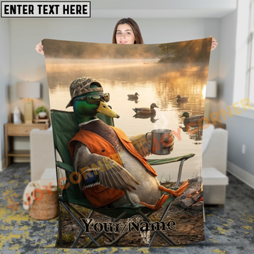 Joycorners Funny Hunting Mallard Duck Relaxing in Chair by Lake Personalized 3D Blanket