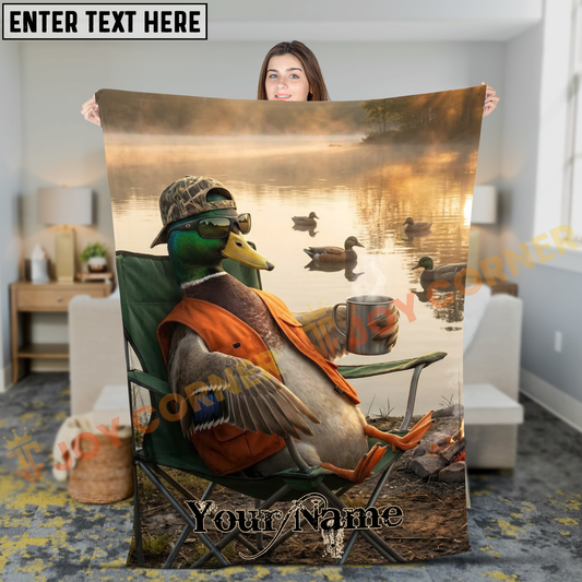 Joycorners Funny Hunting Mallard Duck Relaxing in Chair by Lake Personalized 3D Blanket