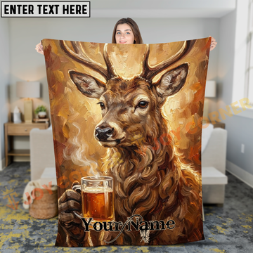 Joycorners Artistic Deer Drinking Beer Oil Painting Personalized 3D Blanket
