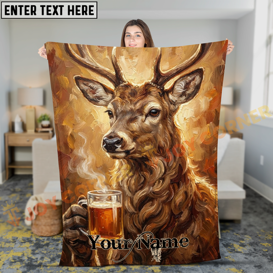 Joycorners Artistic Deer Drinking Beer Oil Painting Personalized 3D Blanket