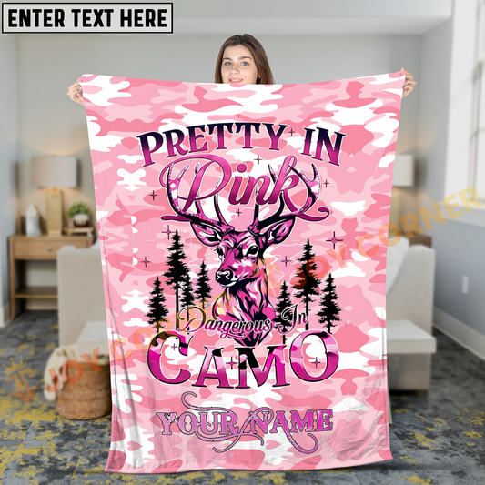 Joycorners Pretty In Pink Dangerous In Camo Deer Woodland Personalized 3D Blanket