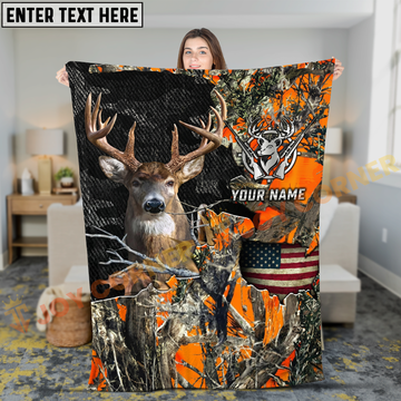Joycorners Blaze Orange Camo Deer Hunter USA Personalized 3D Blanket