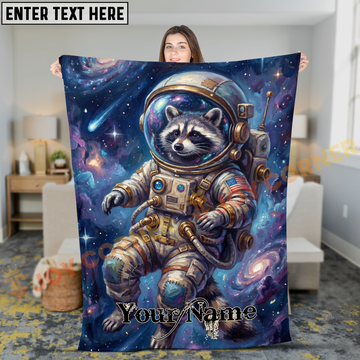 Joycorners Cool Astronaut Raccoon Floating in Galaxy Space Personalized 3D Blanket
