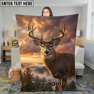 Joycorners Beautiful Whitetail Deer Sunset Forest Landscape Personalized 3D Blanket