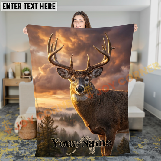 Joycorners Beautiful Whitetail Deer Sunset Forest Landscape Personalized 3D Blanket