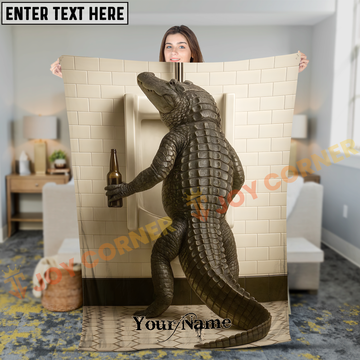 Joycorners Funny Alligator Drinking Beer at Bathroom Urinal Personalized 3D Blanket