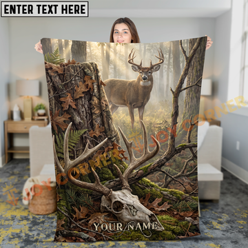 Joycorners Whitetail Deer Forest Skull Hunting Scene Personalized 3D Blanket