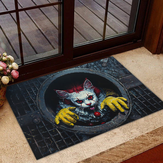 Joycorners Creepy Halloween Cat Doormat, Terrifying Cat Clown, Spooky Doormat For Home Decor Housewarming Gift, Welcome Mat Gift For Cat Lovers LM0210