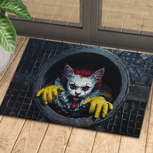 Joycorners Creepy Halloween Cat Doormat, Terrifying Cat Clown, Spooky Doormat For Home Decor Housewarming Gift, Welcome Mat Gift For Cat Lovers LM0210
