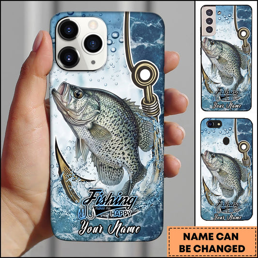 Joycorners Crappie Fishing Phone Case Hook Line Ocean Bubble Design Personalized Name Phone Case